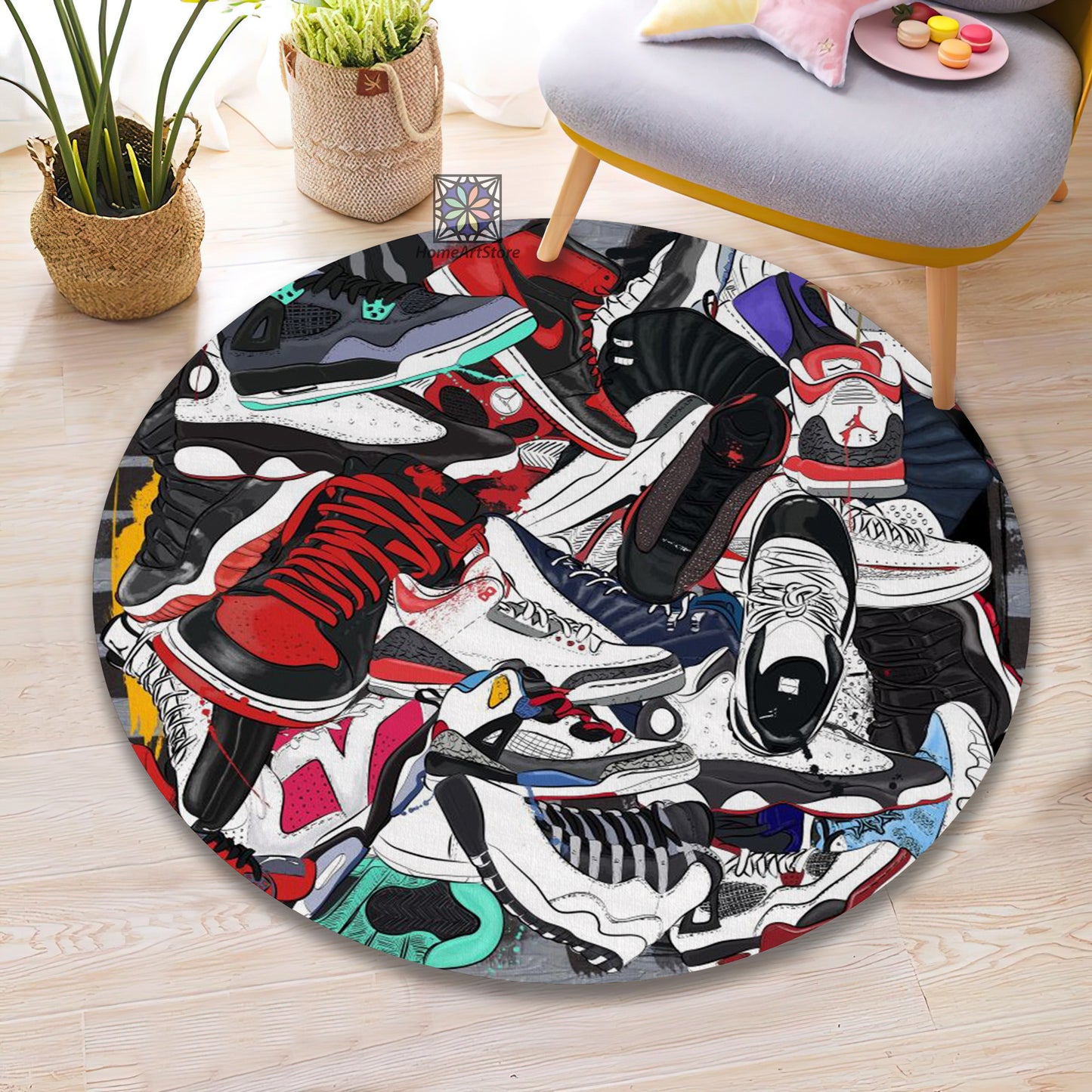 Air Jordan 1 Rug, Sneaker Room Decor, Sneakerhead Round Mat, Nike Carpet, Basketball Lover Rug