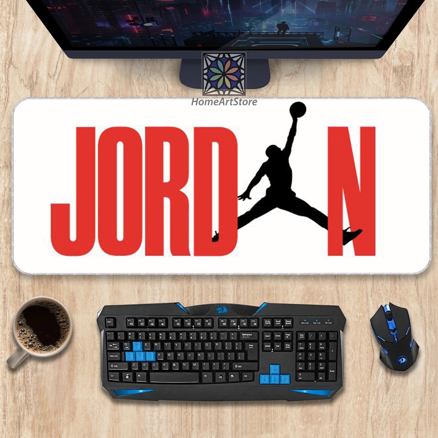 Jump Man Themed Mouse Mat, White And Red Color Jordan Desk Mat, Sneaker Lover Mouse Pad, Jordan Gift