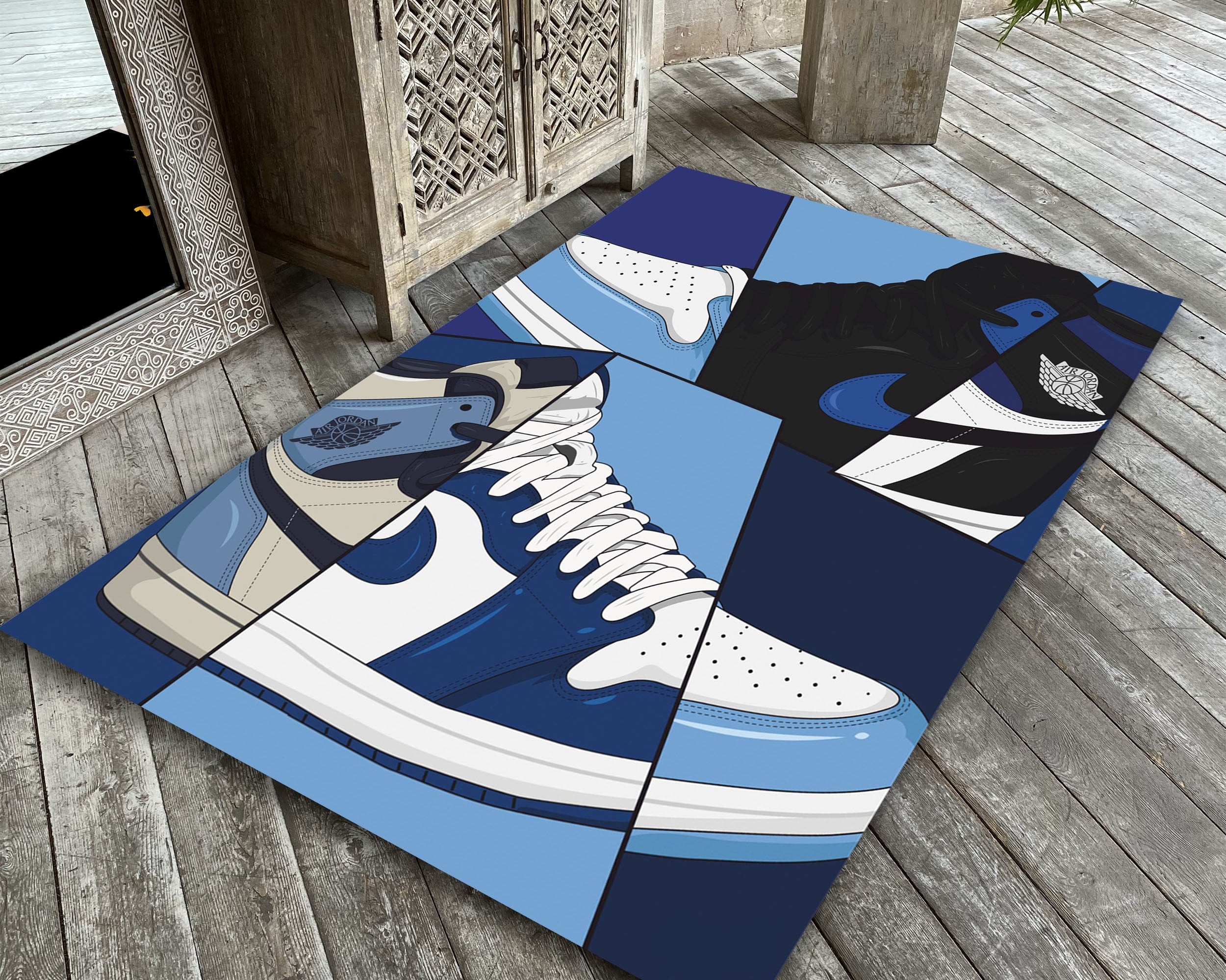 Air Combat Rug Blue Jordan Rug, Air Jordan Carpet, Nike Decor, Sneaker Room Mat, Snea ...