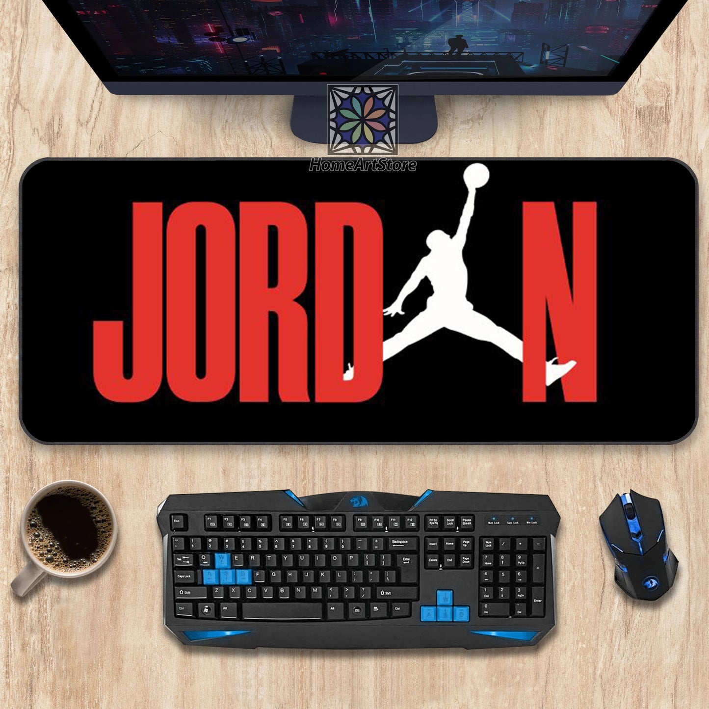 Jordan Text Mouse Mat, Black and Red Jump Man Desk Mat, Sneaker Lovers Mouse Pad, Jordan Fan Gift