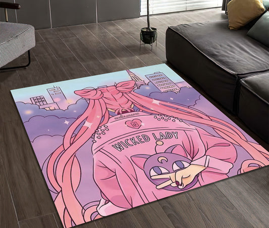 Pink Anime Rug, Fantastic Manga Carpet, Sailor Moon Themed Rug, Kawaii Decor, Manga Mat