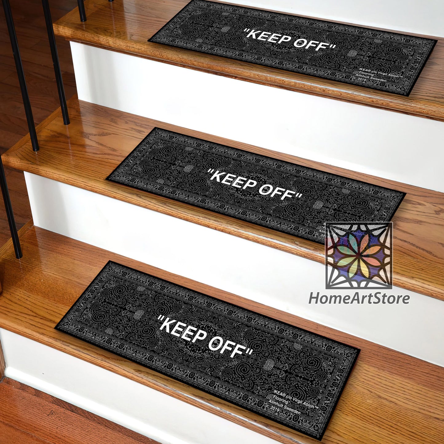 Black Keep Off Stair Step Rugs, Keepoff Themed Carpet, Hypebeast Decor, Sneaker Stair Mats
