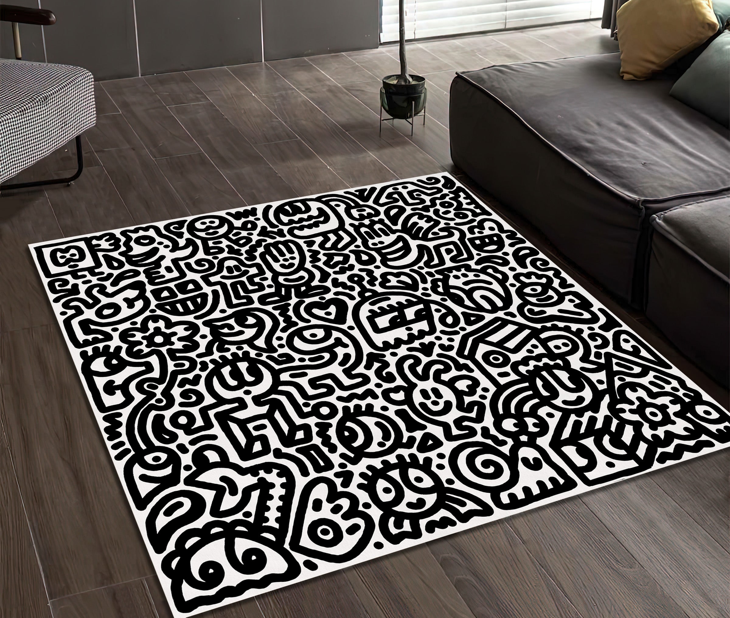Keith Haring Dancing Rug, Abstract Mat, Iconic Artist Carpet, Living R ...