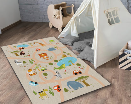 Animal Safari Rug, City Road Map Carpet, Baby Animal Zoo Printed Mat, Children Room Decor, Nursery Play Mat