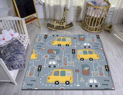 Baby Room Rug, Car Pattern Carpet, Nursery Decor, Kids Room Mat, Baby Gift