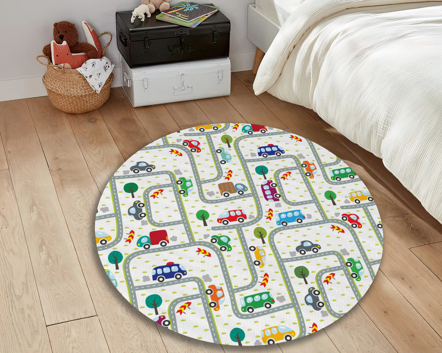 Mini Car Pattern Rug, Nursery Play Rug, City Town Map Carpet, Kids Room Decor, Toddler Mat