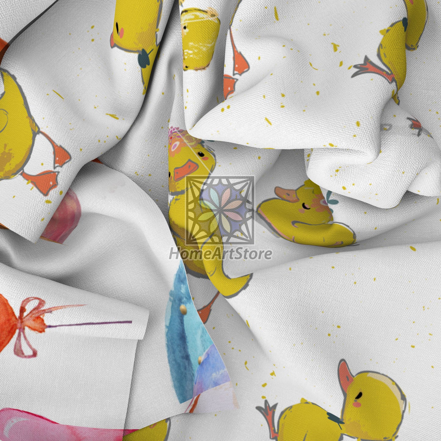 Yellow Baby Duck Pattern Curtain, Cute Nursery Curtain, Baby Room Decor, Baby Gift