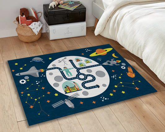 UFO Themed Rug, Astronaut Carpet, Space Room Decor, Galaxy Mat, Children Room Rug