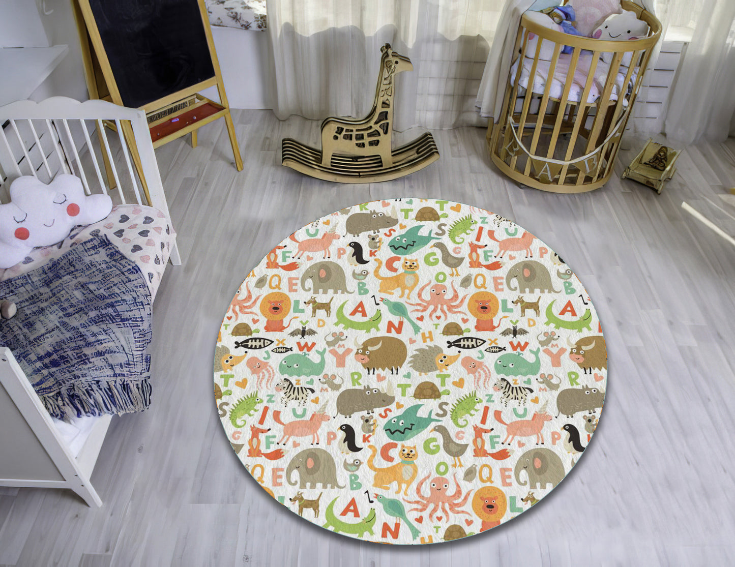 Animal Alphabet Rug, Zoo Animals Pattern Carpet, Educational Play Room Mat, Children Room Decor, Baby Gift