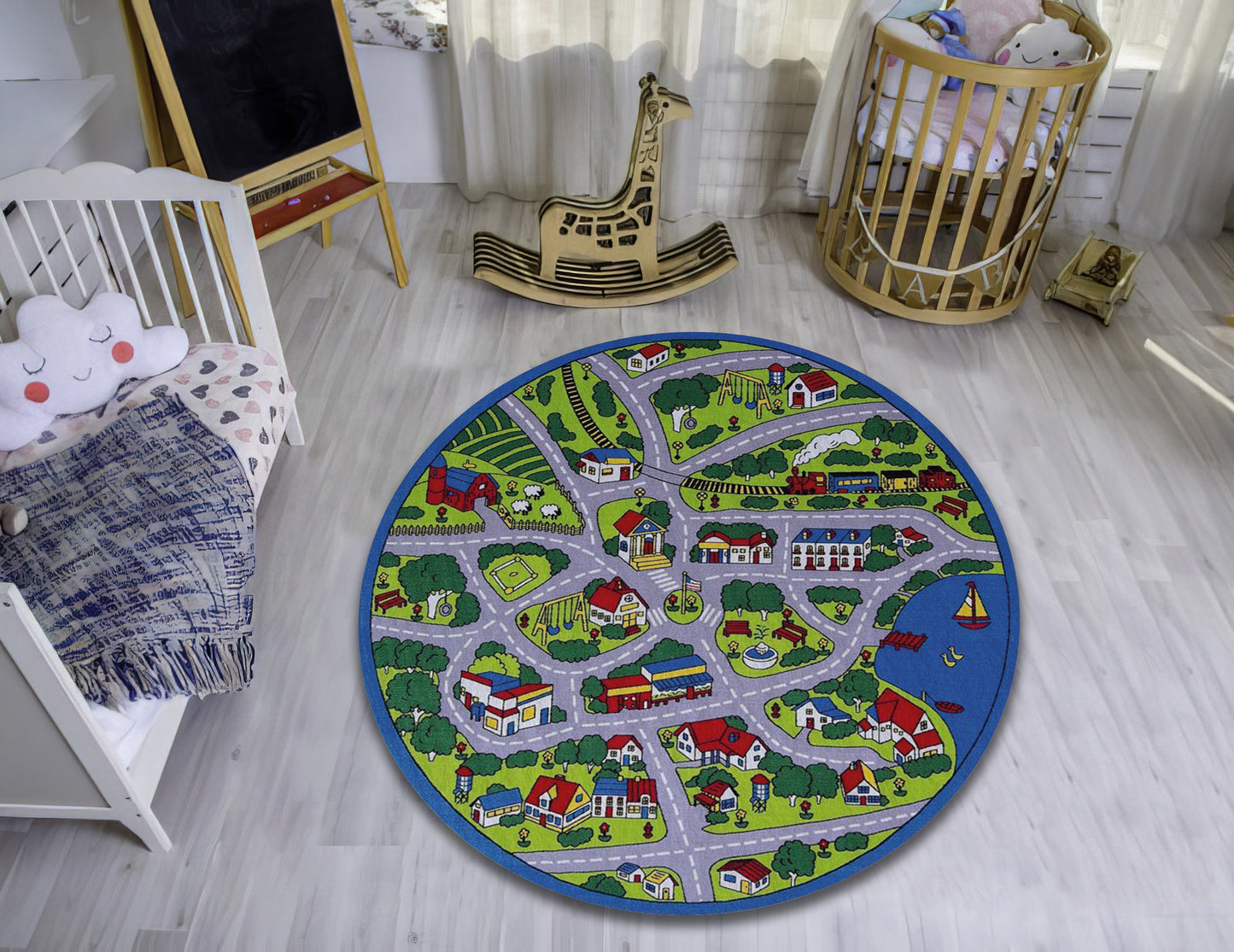 City Map Themed Rug, Kids Room Carpet, Nursery Play Mat, Baby Room Décor, Baby Gift