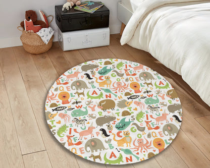 Animal Alphabet Rug, Zoo Animals Pattern Carpet, Educational Play Room Mat, Children Room Decor, Baby Gift