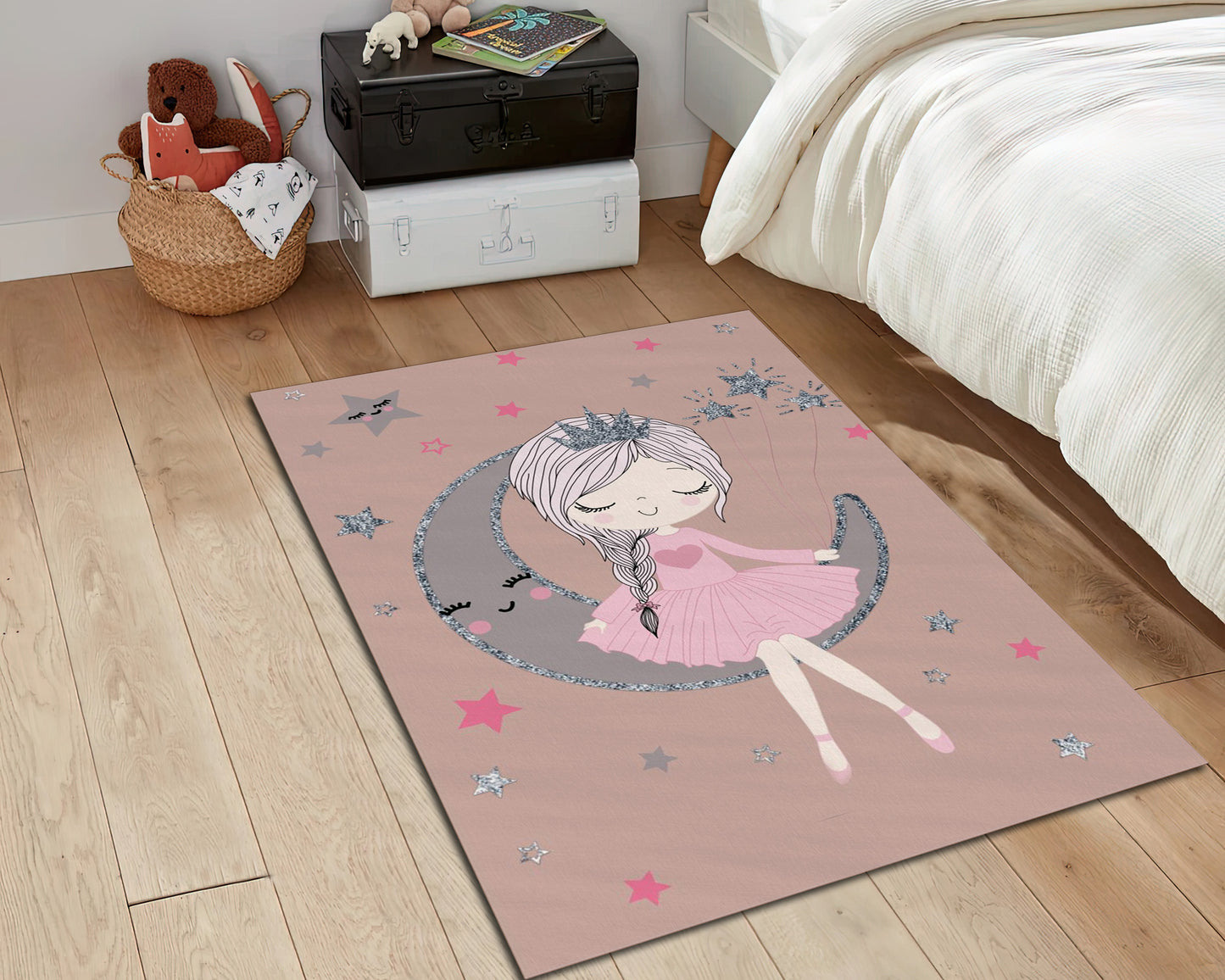 Princess Themed Rug, Moon and Star Carpet, Girl Room Decor, Nursery Rug, Baby Room Mat