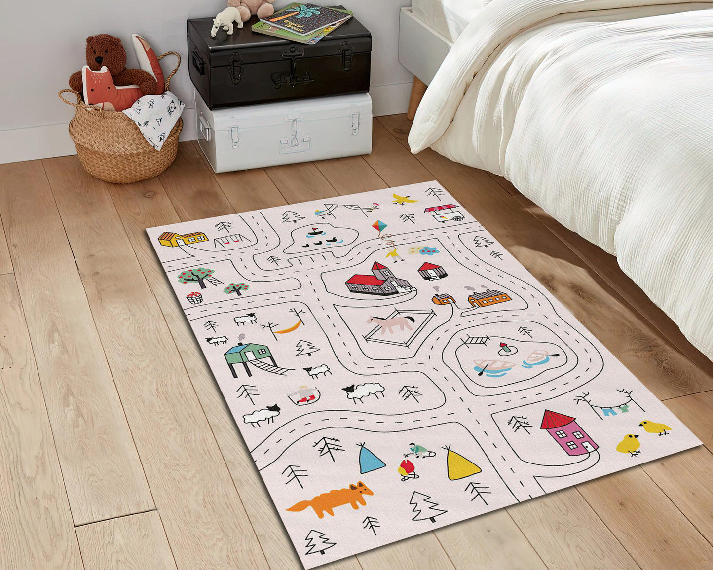 City Map Printed Kids Rug, Baby Room Carpet, Toddler Mat, Nursery Decor, Baby Gift