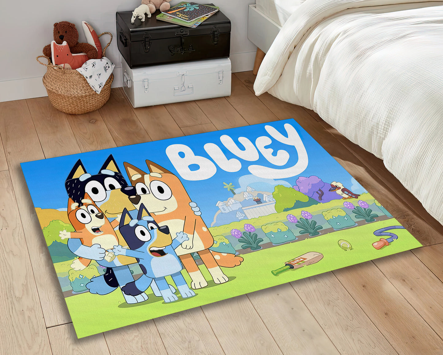Bluey Anime Rug, Cartoon Character Carpet, Kids Room Mat, Bluey Familey Themed Decor, Nursery Rug