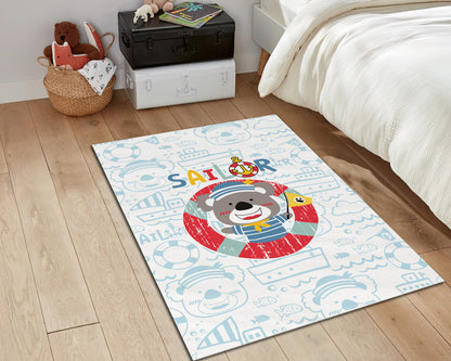 Sailor Themed Rug, Children Room Carpet, Ship Anchor Decor, Boys Room Play Mat, Baby Gift