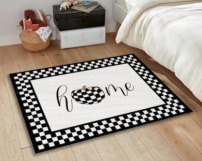 Kitchen Checkered Rug, Home Text Carpet, Entryway Mat, Black and White Kitchen Decor