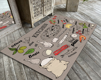 Kitchen Rug, Pizza Themed Carpet, Food Themed Cooking Mat, Home Decor