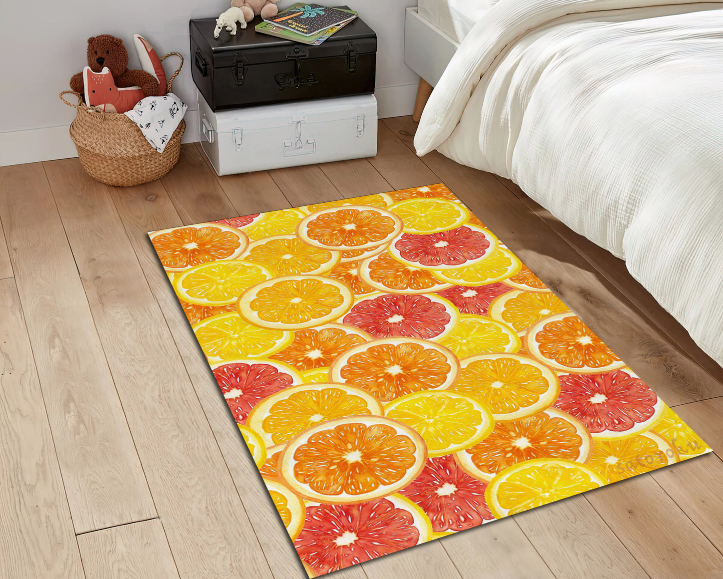 Grapefruit Pattern Rug, Fruit Carpet, Kitchen Decor, Dining Room Mat, Home Decor