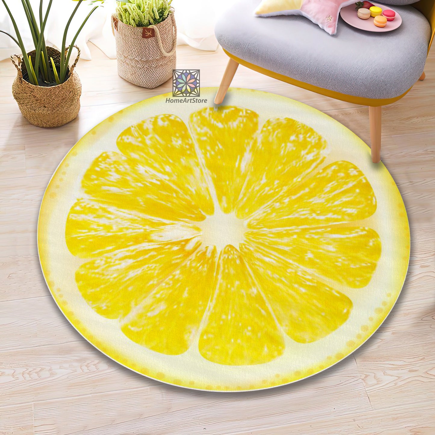 Yellow Lemon Rug, Kitchen Mat, 3D Fruit Themed Carpet, Nursery Play Rug, Kids Room Decor