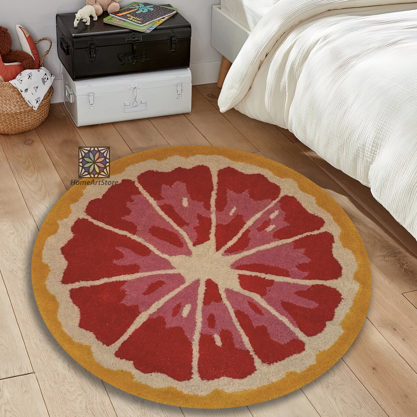 Grapefruit Rug, Kitchen Mat, Colorful Kids Room Carpet, Fruit Themed Decor