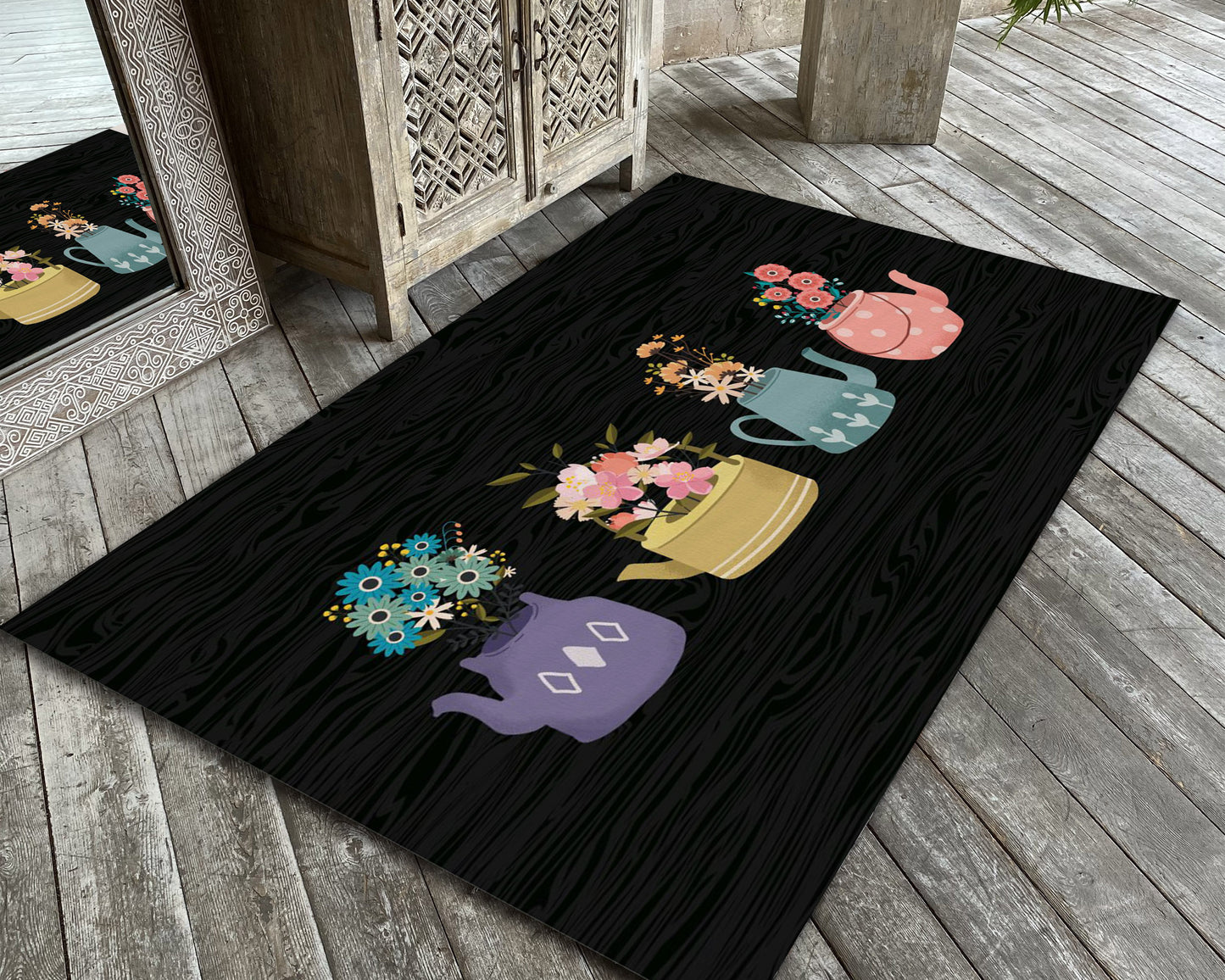 Floral Kitchen Rug, Entrway Mat, Flower Carpet, Kitchen Runner Mat, Flower Themed Rug