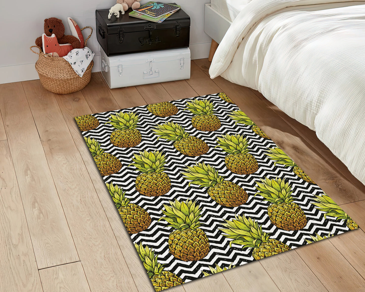 Pineapple Pattern Rug, Dining Room Carpet, Kitchen Rug, Fruit Themed Mat, Tropical Decor