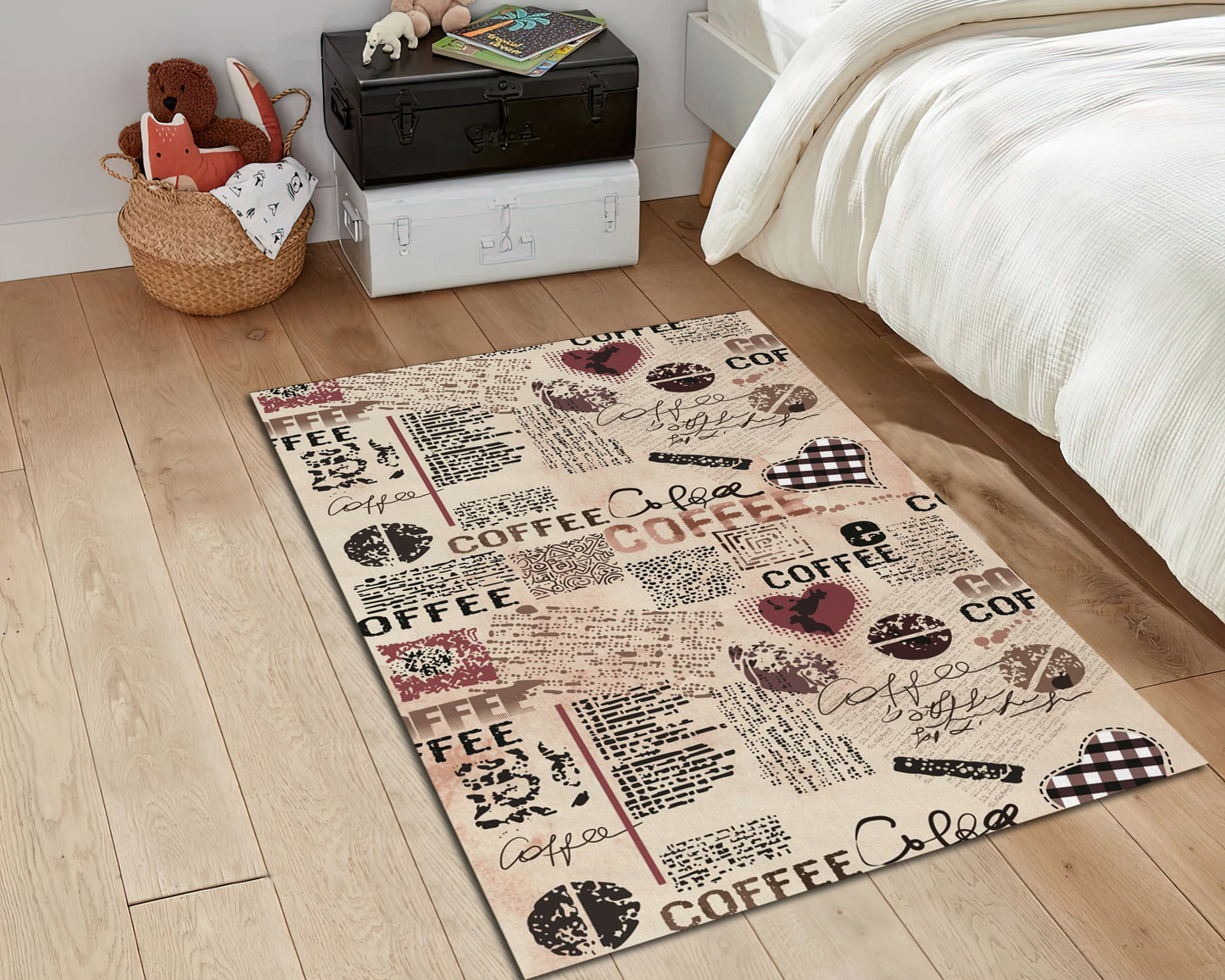 Coffee Rug, Kitchen Carpet, Dining Room Mat, Vintage Coffee Text Rug, Decorative Home Decor