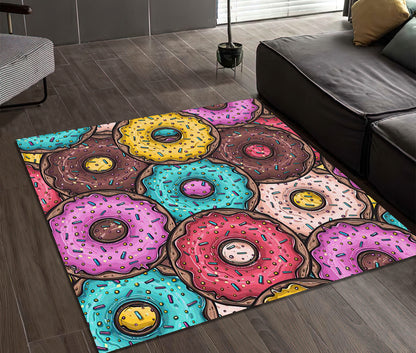 Donut Pattern Rug, Colorful Doughnut Shaped Carpet, Kitchen Mat, Colorful Yummy Donut Decor