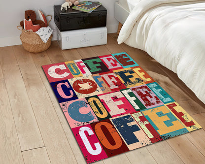 Colorful Coffee Rug, Kitchen Carpet, Dining Room Decor, Bar Mat, Coffee Text Rug