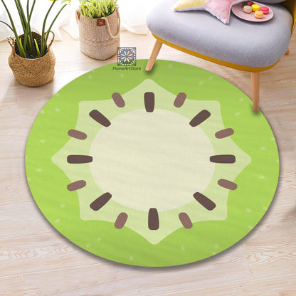 Green Kiwi Rug, Fruit Themed Carpet, Kitchen Round Decor, Kids Room Rug, Nursery Play Mat