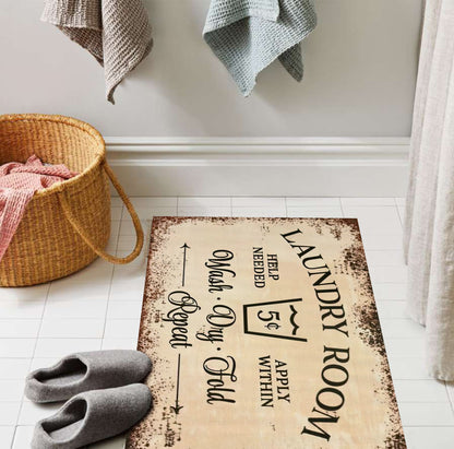 Vintage Laundry Room Rug, Bathroom Mat, Nonslip Area Mat for Laundry Room