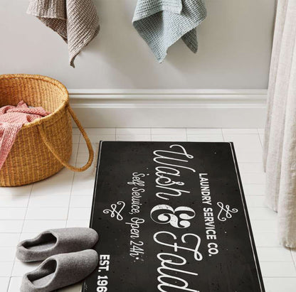 Laundry Routine Floor Rug, Bathroom Mat, Vintage Laundry Room Carpet, Mudroom Mat