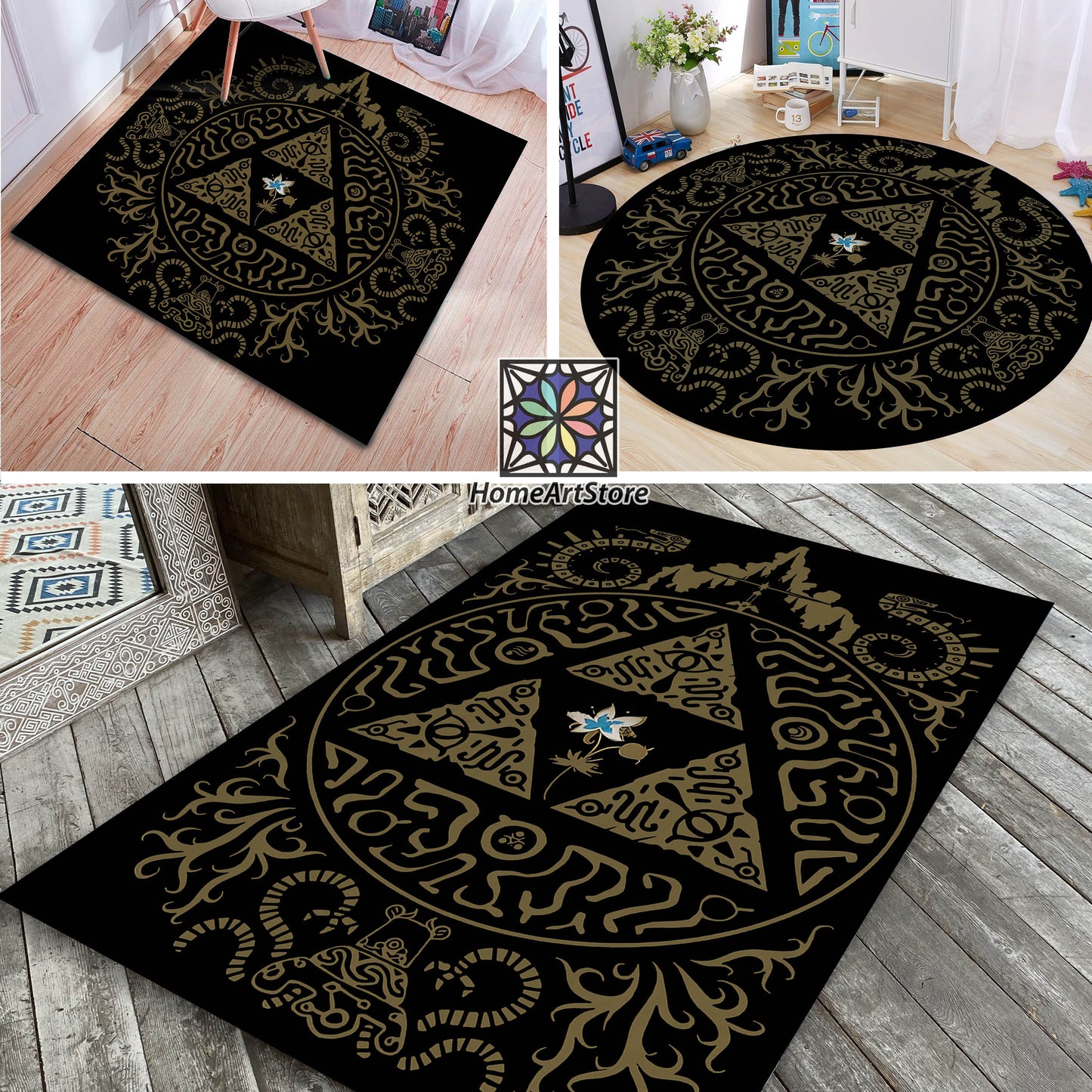 Zelda Art Symbol Rug - Black Zelda Gaming Decor for Game Room Carpet