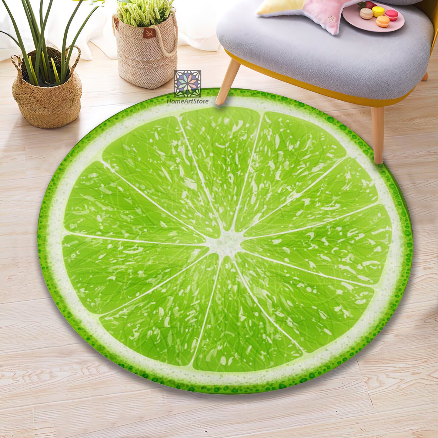 3D Lemon Rug, Kitchen Round Mat, Fruit Decor, Cute Kids Room Carpet, Nursery Rug