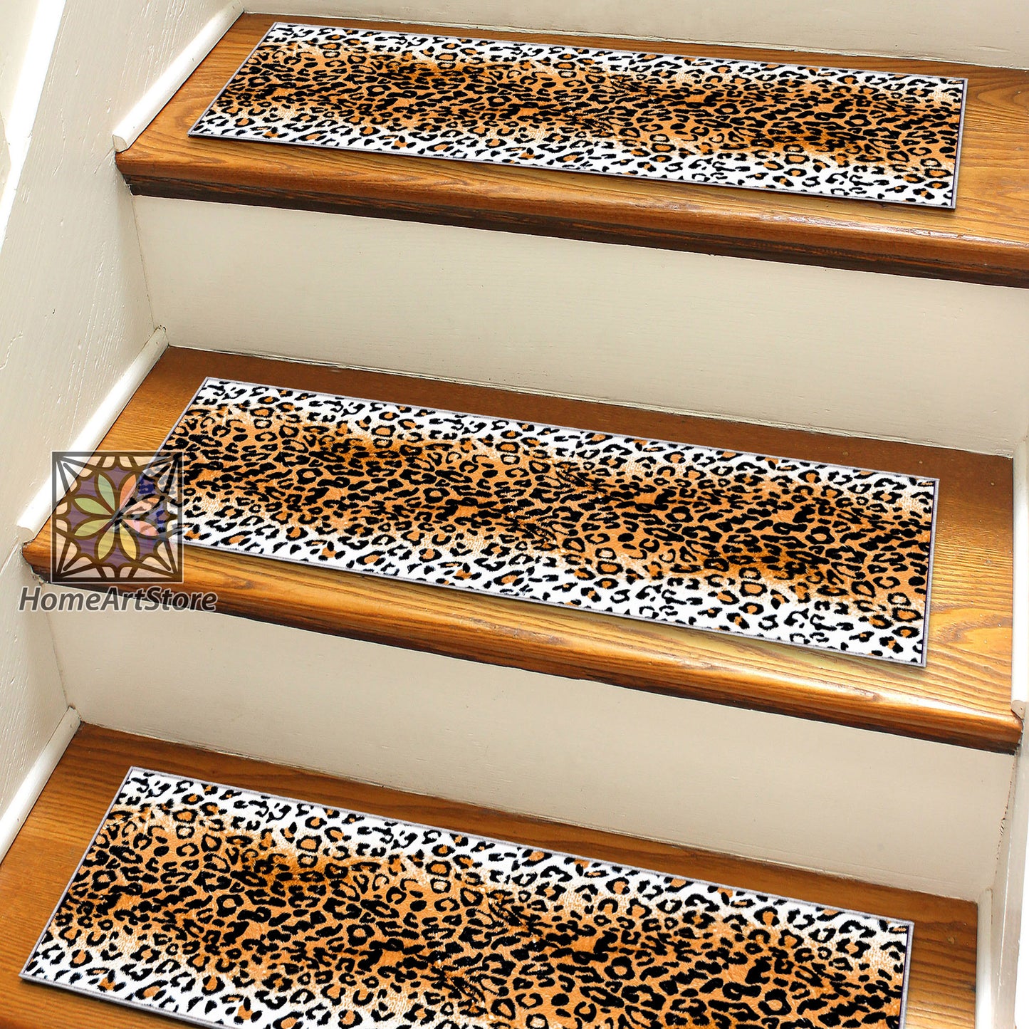 Leopard Patterned Stair Step Rugs, Office Stair Step Mats, Nonslip Area Mats, Decorative Home Decor