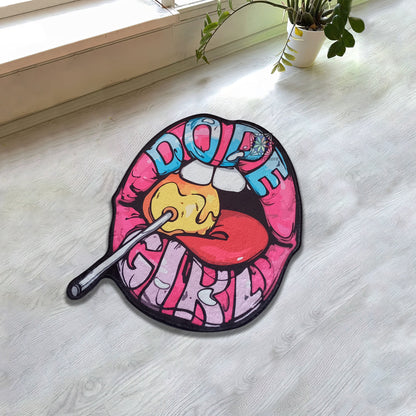 Lip Shaped Rug, Sexy Carpet, Dope Girl Text Rug, Lollipop Lip Rug, Girl Room Mat, Lip Decor