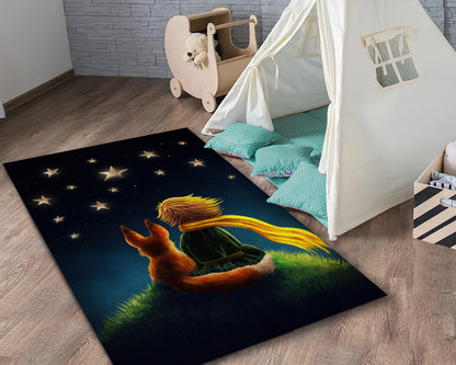 Little Prince Themed Rug, Kids Room Mat, Le Petit Prince Carpet, Nursery Decor, Kids Gift