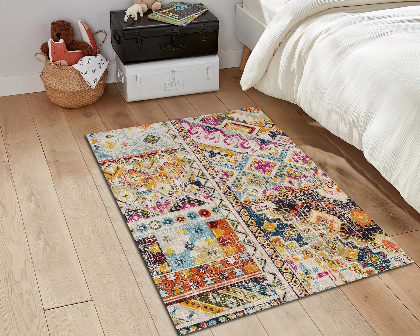 Colorful Ethnic Motif Rug, Patchwork Carpet, Living Room Mat, Aztec Decor