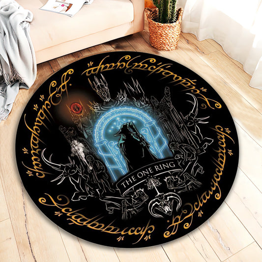 Lord Of The Rings Rug, Fantastic Movie Decor, Elf Rug, Home Theater Carpet, Lord Round Rug, Ring of Power Mat