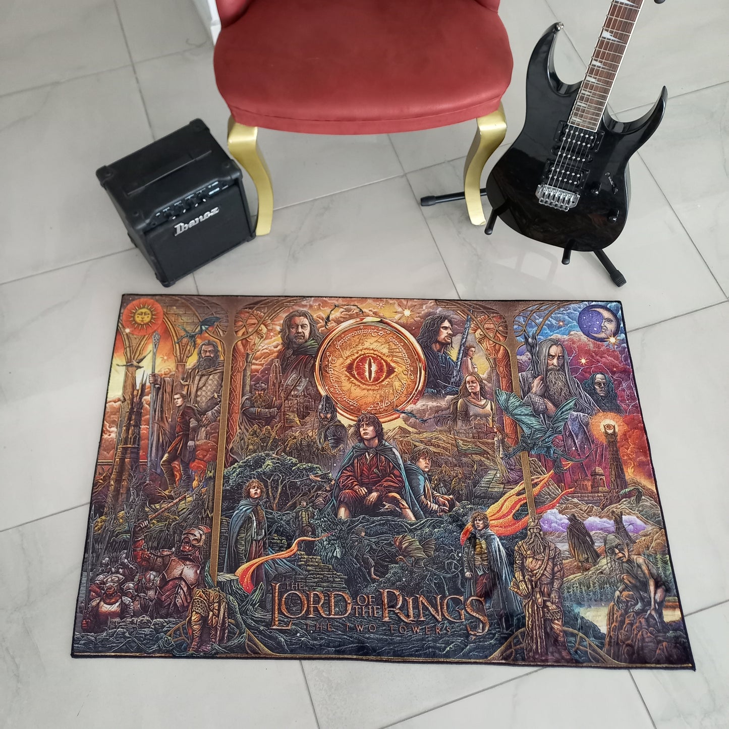 Lord of the Rings Rug - Fantastic Movie Carpet with Sauron's Eye Symbol Mat from the Greatest Science Fiction Movie