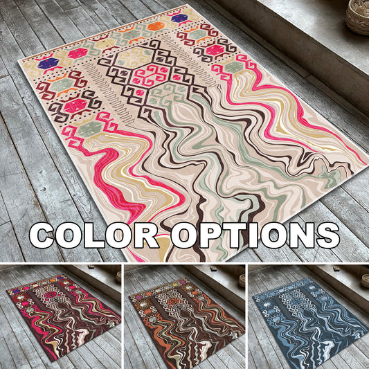 Melting Tribal Pattern Rug – Boho Abstract Carpet in Brown, Beige, Burgundy