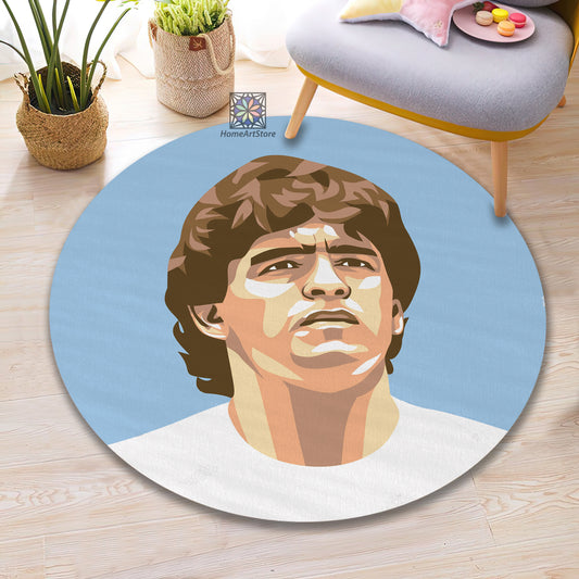 Maradona Poster Rug, Memories of Maradona Carpet, Argentina Round Mat, Home Decor