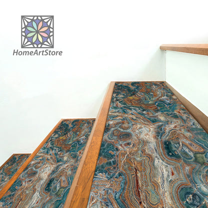 Marble Stone Pattern Step Rugs, Ceramic Tile Printed Stair Mats, Nonslip Mosaic Step Mats