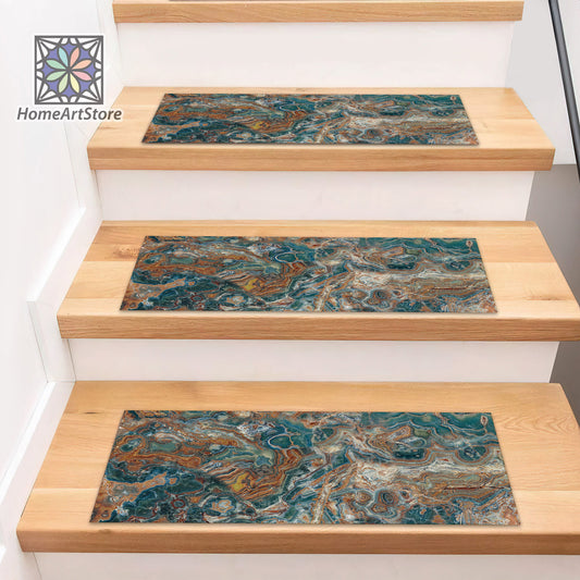 Marble Stone Pattern Step Rugs, Ceramic Tile Printed Stair Mats, Nonslip Mosaic Step Mats