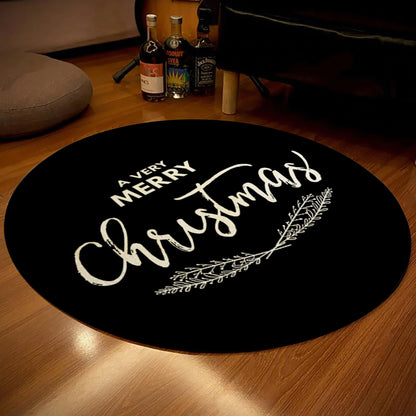 Black Merry Christmas Rug, Christmas Tree Decor, Christmas Home Decor, Holiday Mat