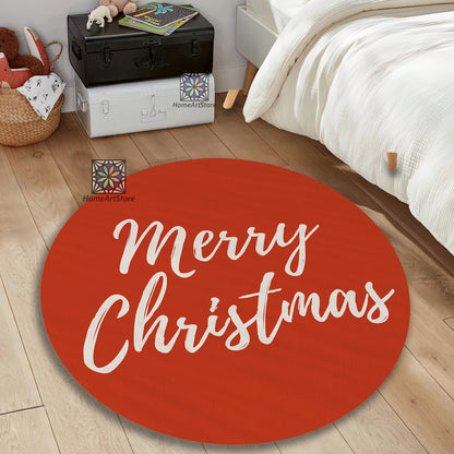 Red Color Merry Christmas Rug, Christmas Round Mat, Noel Decor, Party Gift