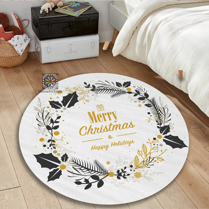 White Christmas Ornament Rug, Holiday Carpet, Merry Christmas Decor, New Years Gift