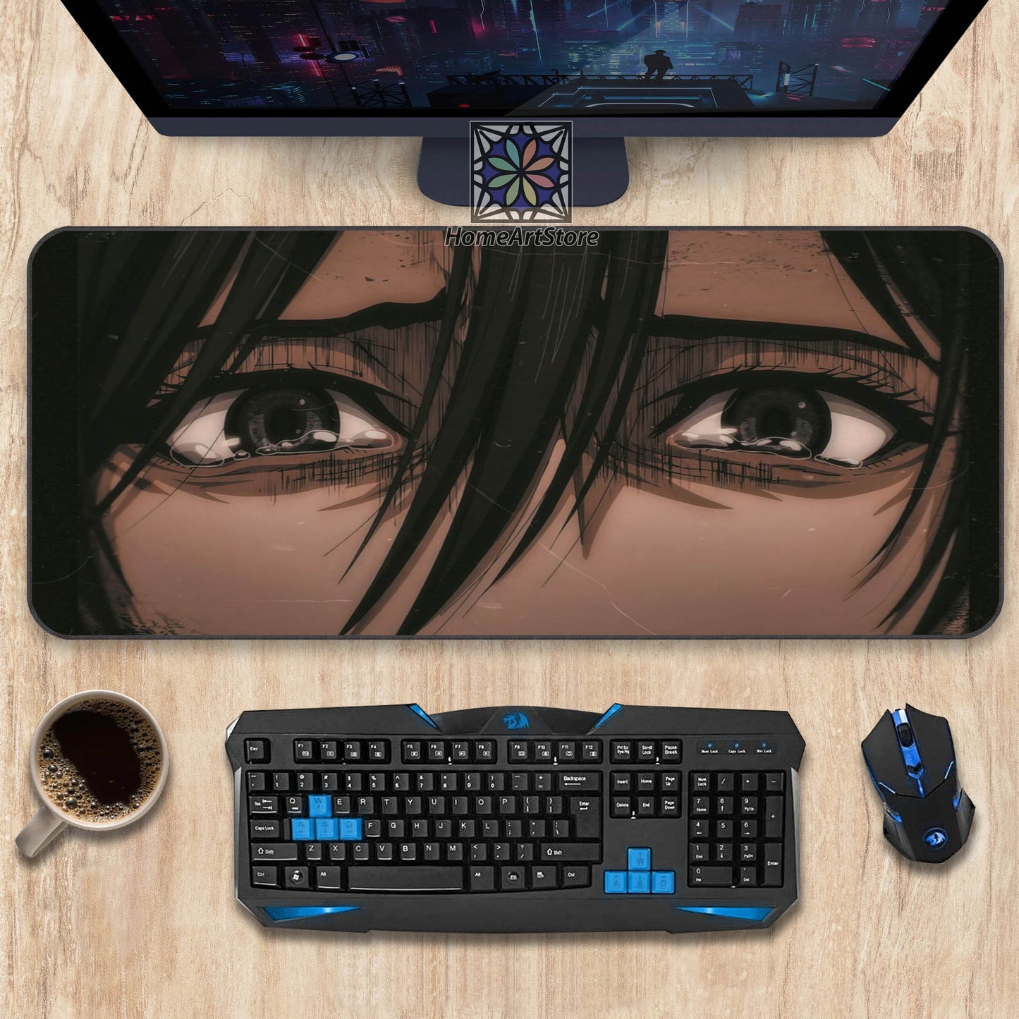 Mikasa Ackerman Eyes Desk Pad, Anime Mousepad, Kawaii Mouse Mat, Manga Desk Mat
