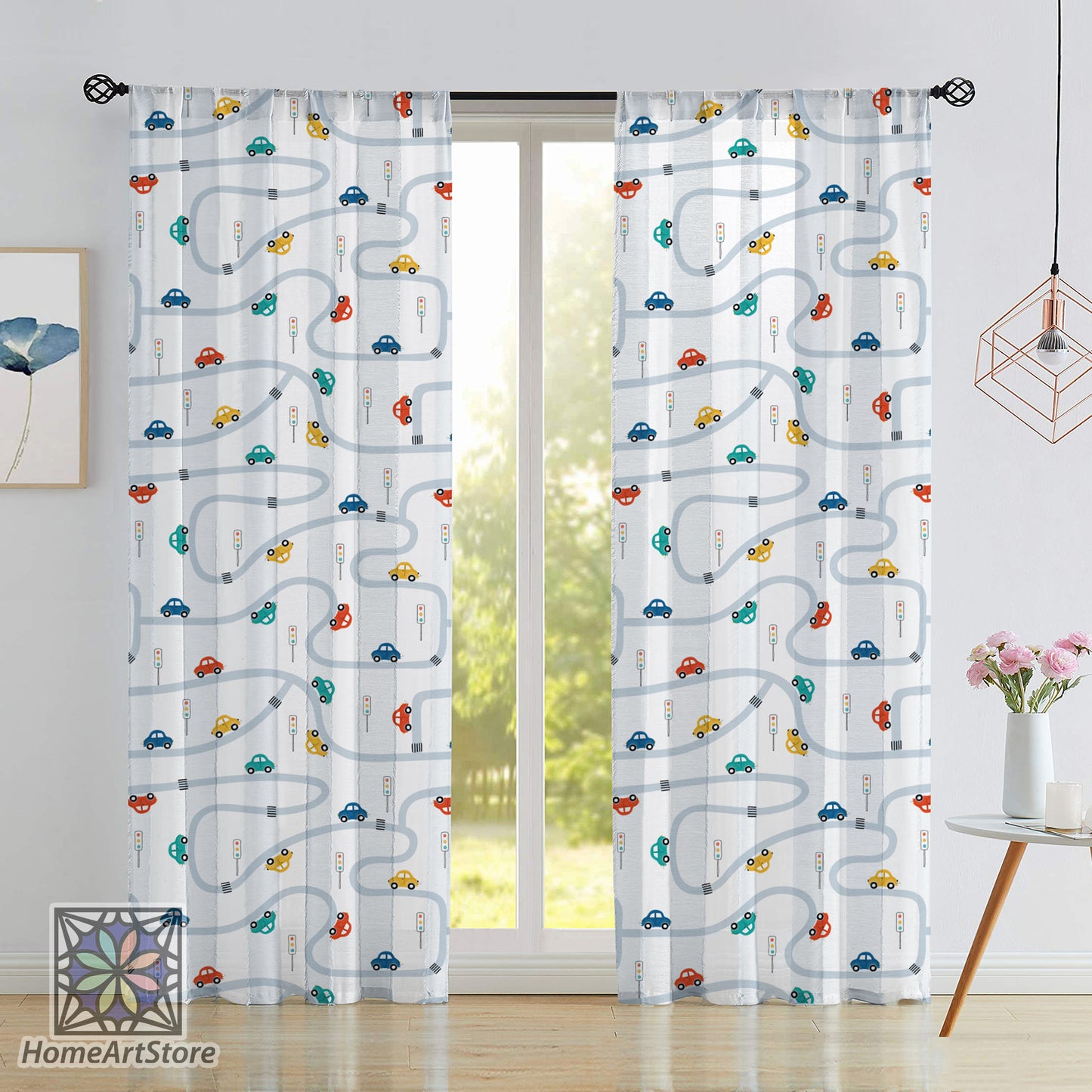 Mini Cars Pattern Curtain, City Town Curtain, Children Room Curtain, Nursery Decor, Custom Baby Room Curtain