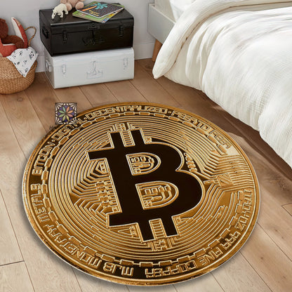 Bitcoin Rug, Gold and Black Money Carpet, Krypto Rug, Office Round Mat, Decorative Home Decor